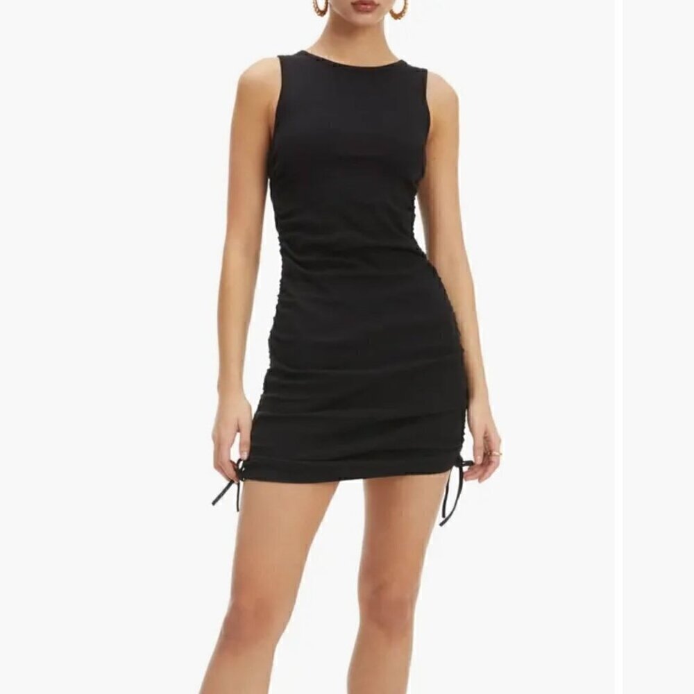 Nwt Good American Black Ruched Tank Mini Dress - Size: 4 (Extra Large)